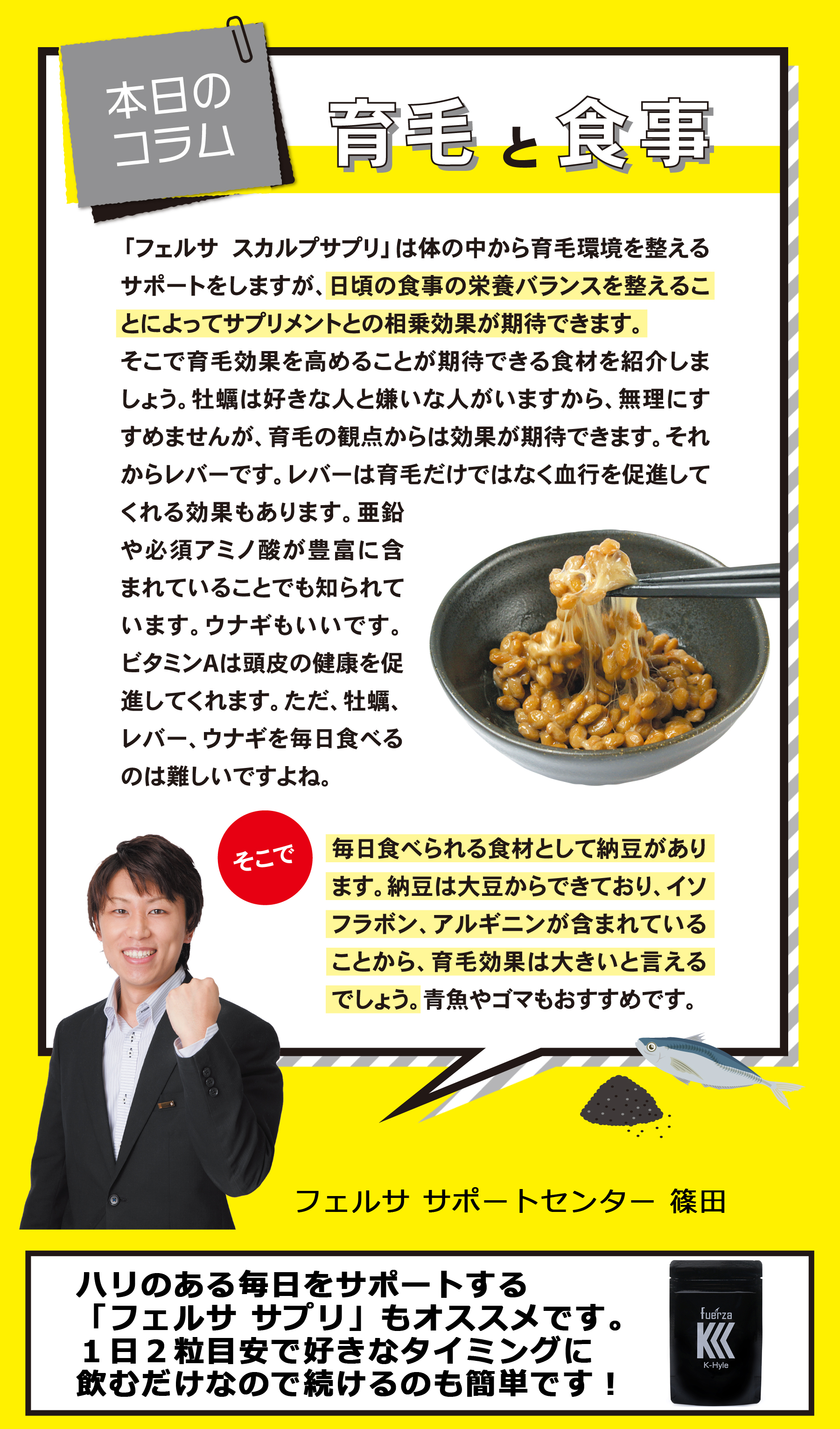 本日のコラム　「育毛と食事」